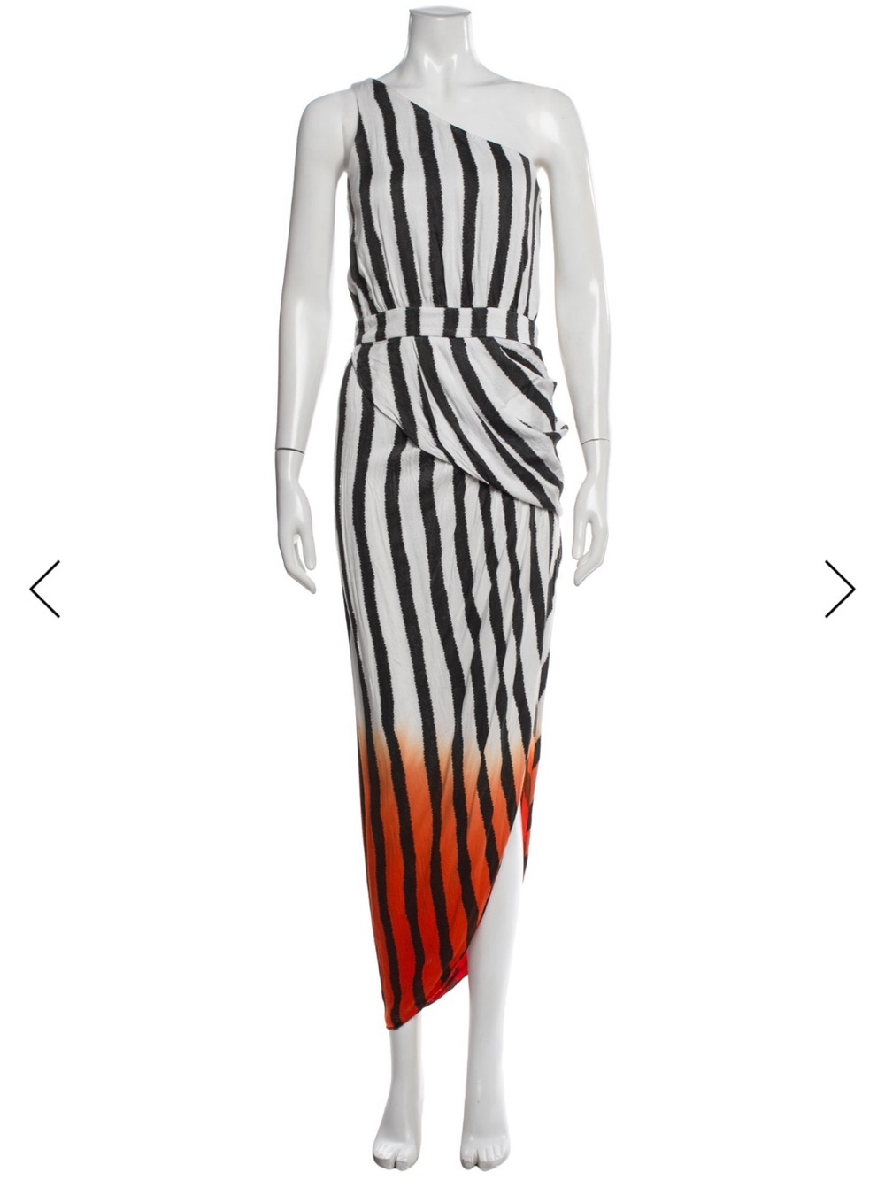 sass & bide “Ladybird”Black & White Striped One-Shoulder Dress with Orange Ombre